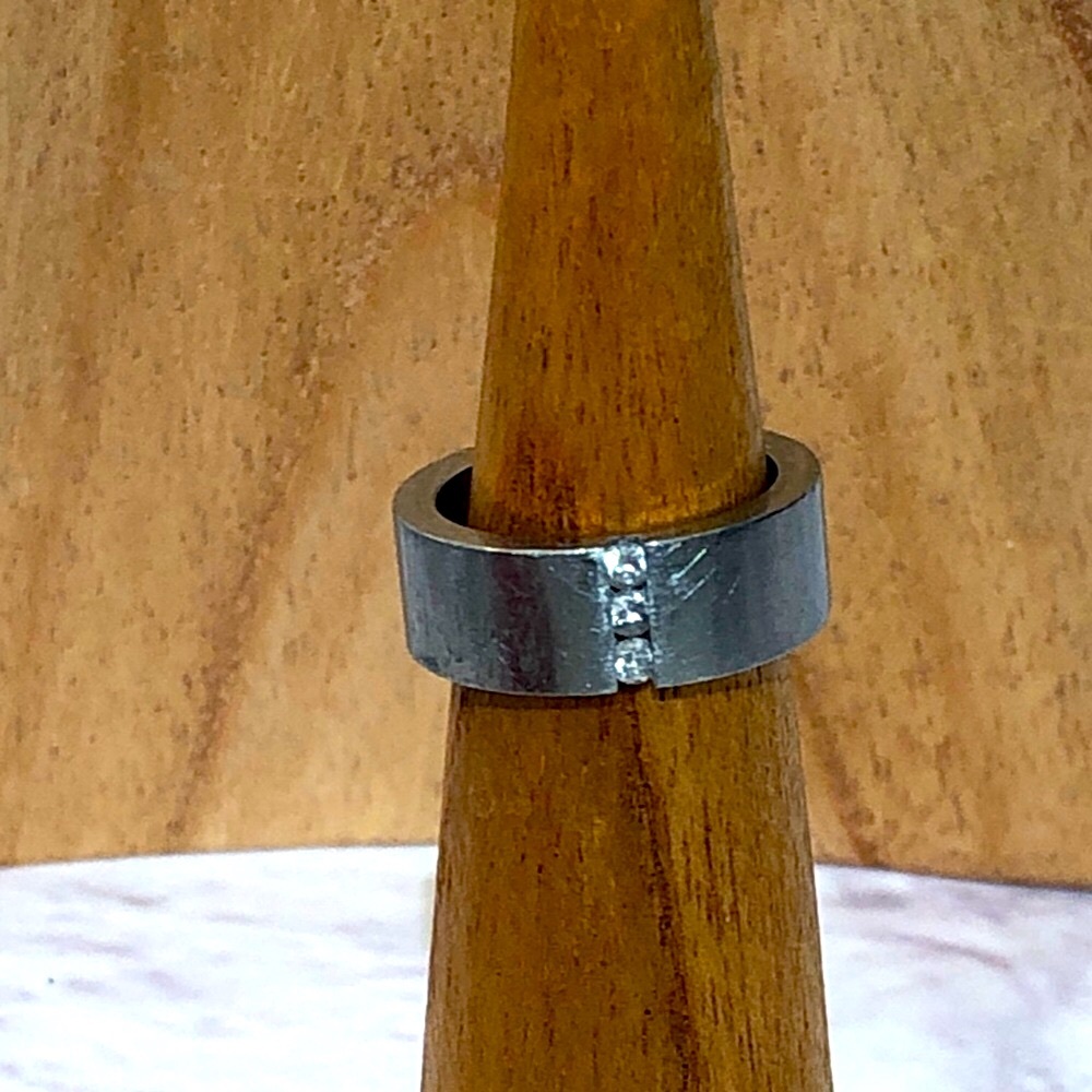 Estate Steel or Tungsten Men's Ring with Diamond Accents size 8